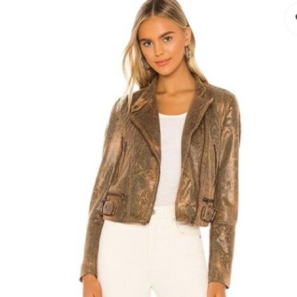 Free People We The Free Fenix Faux Leather Snakeskin Moto Jacket